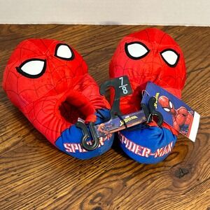 Marvel Spiderman Toddler Boys Plush Slippers Red Blue Size 7-8